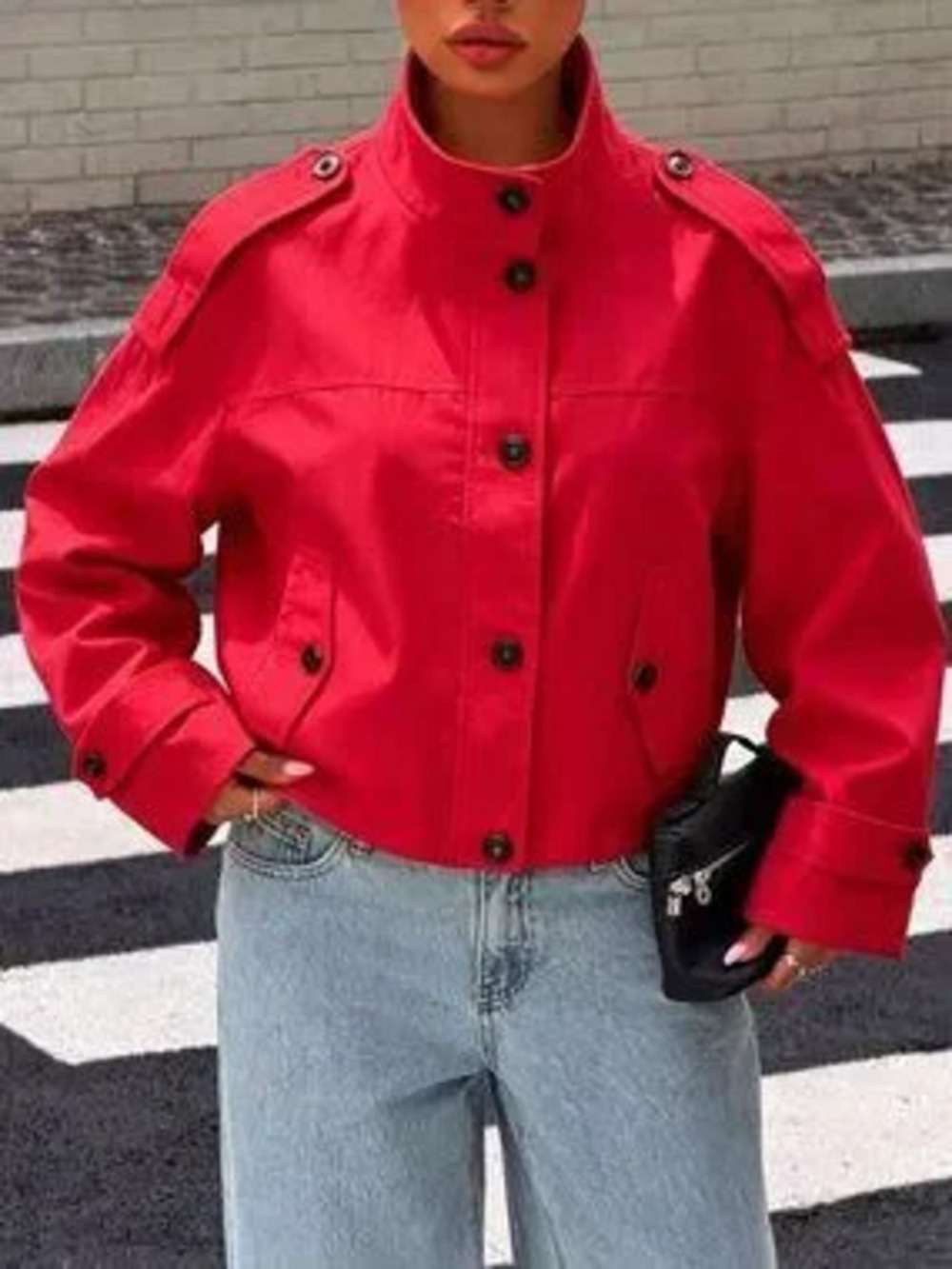 ZARA Red Casual Women's Style Stand Collar Jacket